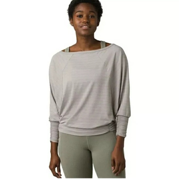 Prana Women's Gray Ridgeview Relaxed Long Sleeve Cropped Oversized Top Size XS - Picture 3 of 3